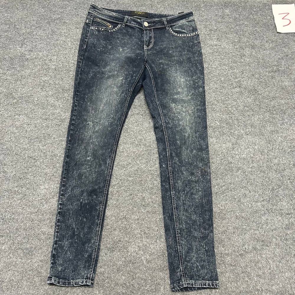 Rocawear Jeans Womens Size 15 Blue Acid Wash Rhinestone Skinny Fit Denim Stretch